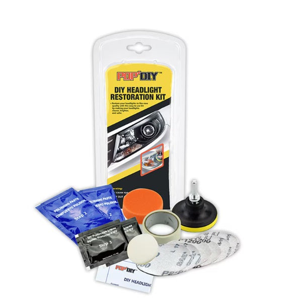 Kit restaurare faruri auto, POP DIY, cu pastă, bureți și discuri abrazive