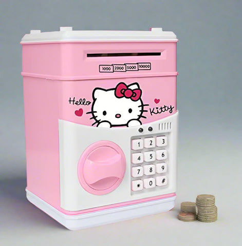 Pușculiță pentru copii, cu funcție ATM, cod PIN și seif, Hello Kitty