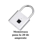 Lacăt cu senzor de amprentă, Bluetooth, autonomie până la 180 de zile, încarcare USB