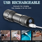Lanternă multifuncțională, LED COB, 300 lumeni, zoom reglabil, încarcare USB, rezistentă la apă, 9.4 cm