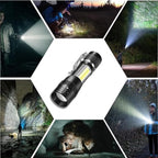 Lanternă multifuncțională, LED COB, 300 lumeni, zoom reglabil, încarcare USB, rezistentă la apă, 9.4 cm