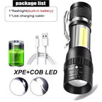 Lanternă multifuncțională, LED COB, 300 lumeni, zoom reglabil, încarcare USB, rezistentă la apă, 9.4 cm