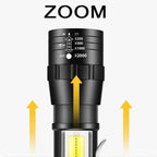 Lanternă multifuncțională, LED COB, 300 lumeni, zoom reglabil, încarcare USB, rezistentă la apă, 9.4 cm