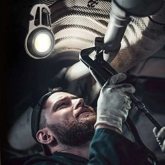 Lanternă LED tip breloc multifuncțională, șurubelnițe, cheie, deschizător sticle – imagine 6