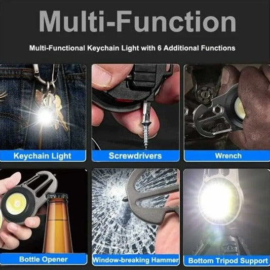 Lanternă LED tip breloc multifuncțională, șurubelnițe, cheie, deschizător sticle – imagine 7