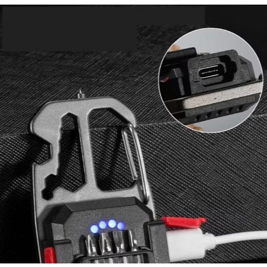 Lanternă LED tip breloc multifuncțională, șurubelnițe, cheie, deschizator sticle – imagine 9