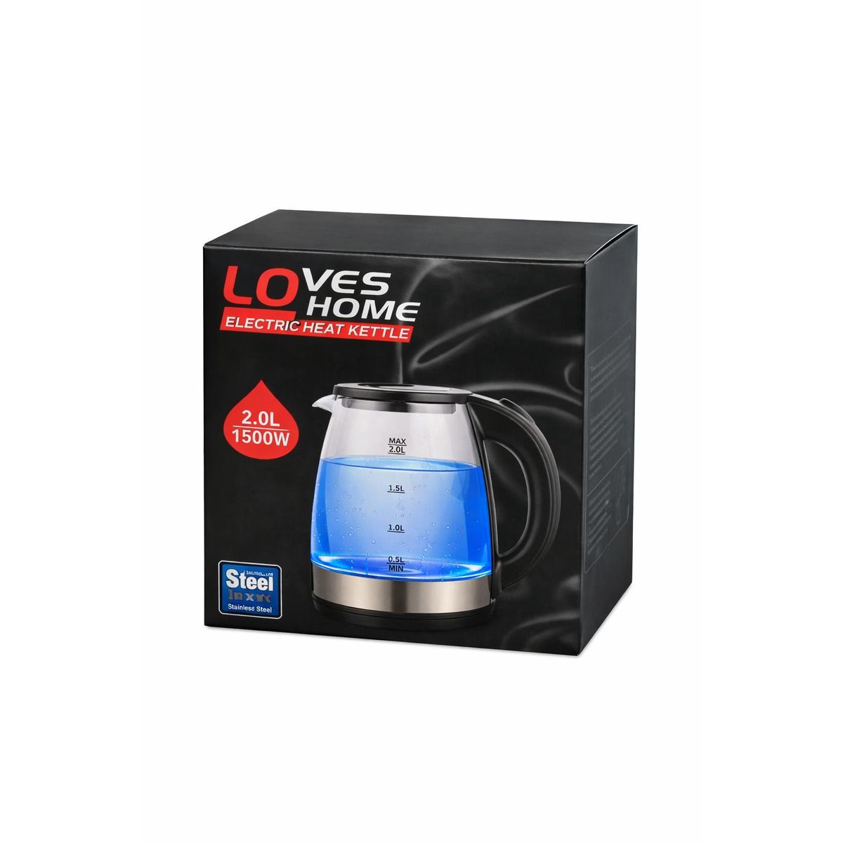 Ambalaj original Loves Home pentru fierbător din sticlă, 2 L, 1500 W