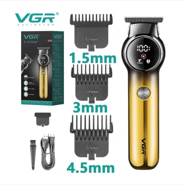 Mașină de tuns Pro VGR V-989 + 3 capete, 1,5 mm, 3 mm si 4,5 mm, fără fir, auriu