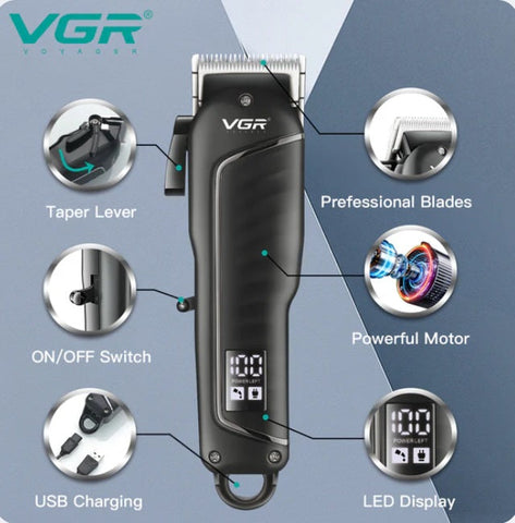 Mașină de tuns profesională, VGR V-683 , afișaj digital, accesorii incluse, încărcare USB – imagine principală