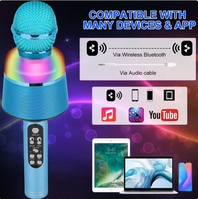 Microfon 2 în 1, Difuzor LED Recorder, Karaoke, USB, compatibil iOS și Android – imagine 9