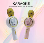 Microfon Karaoke cu Bluetooth, 4 efecte voce, card TF, Recorder, LED RGB, iepuraș – imagine 5