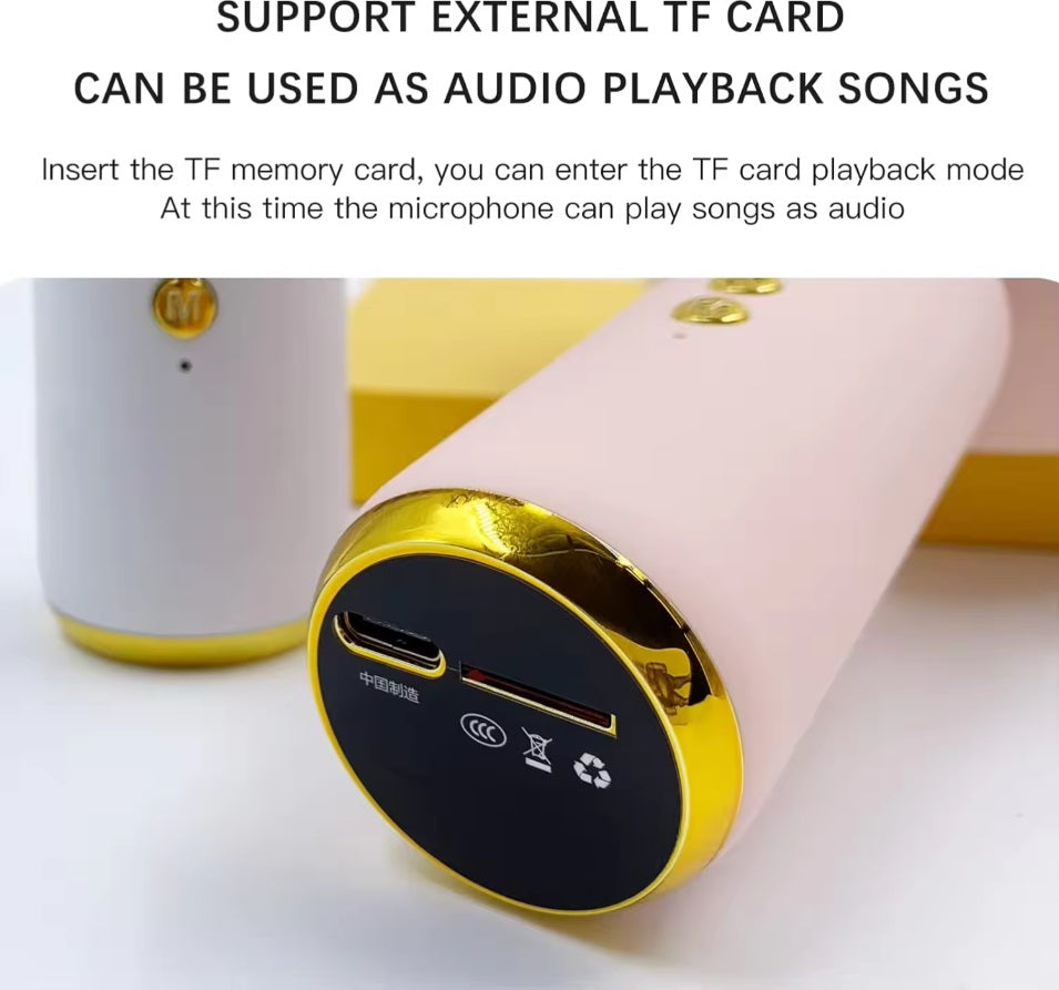 Microfon Karaoke cu Bluetooth, 4 efecte voce, card TF, Recorder, LED RGB, iepuraș – imagine 6
