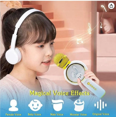 Microfon Karaoke cu Bluetooth, 4 efecte voce, card TF, Recorder, LED RGB, iepuraș – imagine principală
