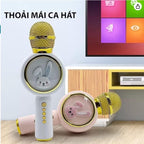 Microfon Karaoke cu Bluetooth, 4 efecte voce, card TF, Recorder, LED RGB, iepuraș – imagine 3