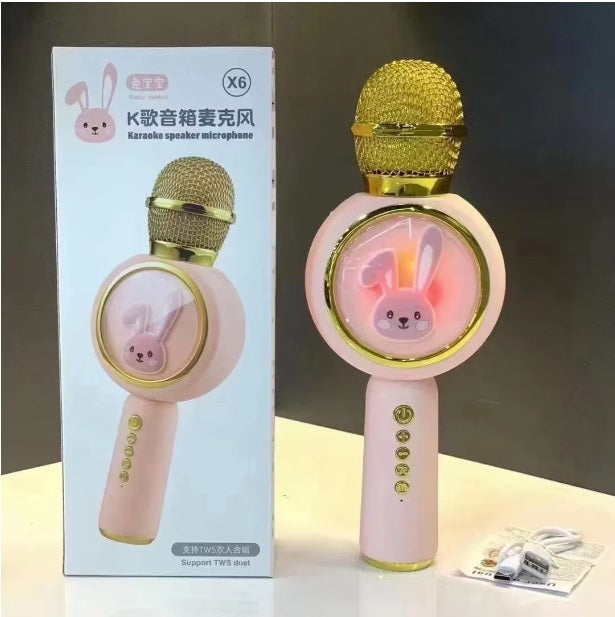 Microfon Karaoke cu Bluetooth, 4 efecte voce, card TF, Recorder, LED RGB, iepuraș – imagine 4