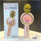 Microfon Karaoke cu Bluetooth, 4 efecte voce, card TF, Recorder, LED RGB, iepuraș – imagine 4