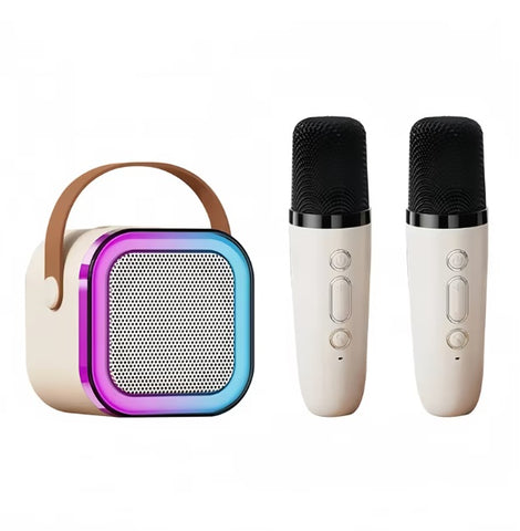 Microfon karaoke Smart copii și adulți, Wireless, 2 microfoane incluse, Bluetooth 5.3, Lumină RGB