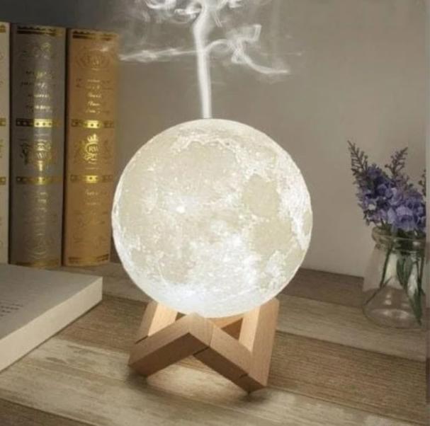 Lampă de veghe cu umidificator, Lună Moon 3D, Aromaterapie