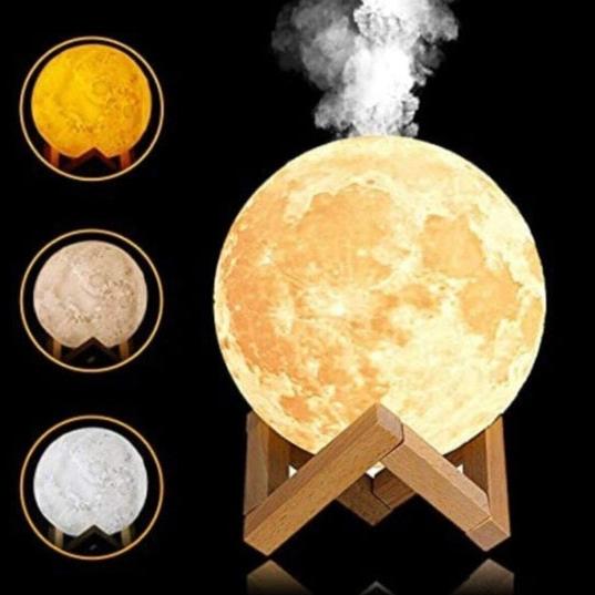 Lampă de veghe cu umidificator, Lună Moon 3D, Aromaterapie