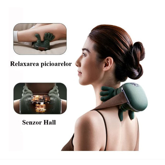 Aparat Masaj Cervical cu Incalzire, Masaj Tip Mana Umana, Relaxare Gat si Umeri, Baterie Reincarcabila