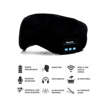 Mască de dormit, cu Căști Wireless, stereo Bluetooth 5.0 – imagine 6