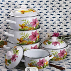 🍵Set de gătit 10 piese, Fabiana, Vanora Home, oțel carbon, emailat și sticlă, 1l,2l,3l,4l,5l