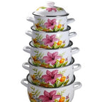 🍵Set de gătit 10 piese, Fabiana, Vanora Home, oțel carbon, emailat și sticlă, 1l,2l,3l,4l,5l