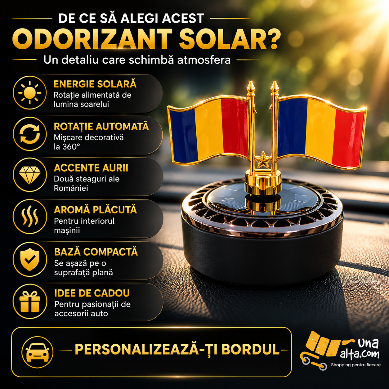 Avantajele odorizantului auto solar cu steagurile României
