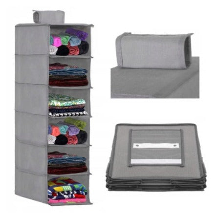Organizator dulap, 6 compartimente, textil, cu rafturi pentru depozitare, 120 x 30 x 30 cm, negru