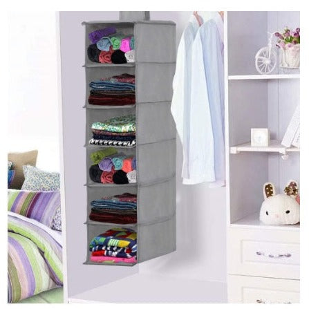Organizator dulap, 6 compartimente, textil, cu rafturi pentru depozitare, 120 x 30 x 30 cm, negru – imagine 3
