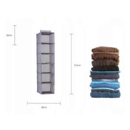 Organizator dulap, 6 compartimente, textil, cu rafturi pentru depozitare, 120 x 30 x 30 cm, negru – imagine 9