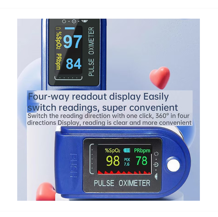 Pulsoximetru Digital de Deget cu Ecran TFT Color – Măsurare Rapidă SpO₂ și Puls, Afișaj în 4 Direcții, Oprire Automată și Design Antiderapant