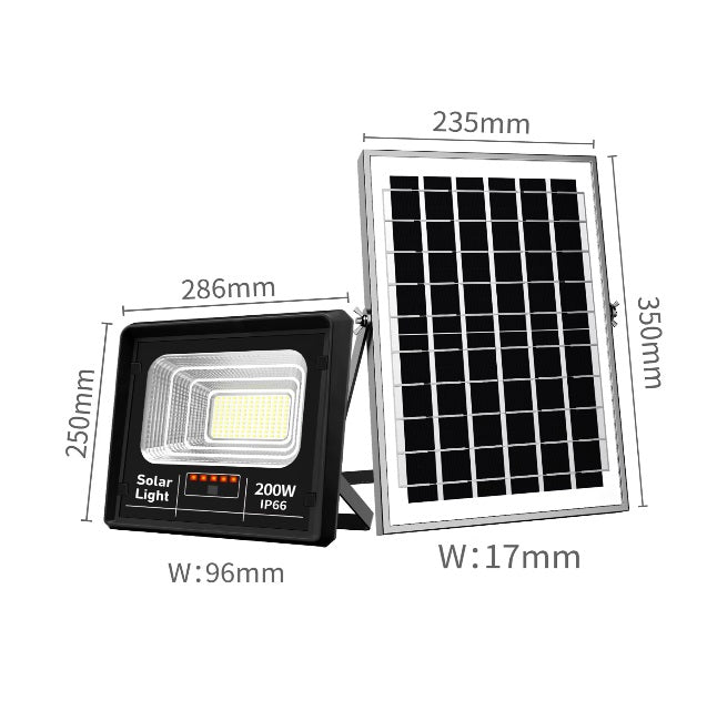 Proiector solar puternic JORTAN de 200W, 130 LED SMD, panou solar si telecomanda, IP66