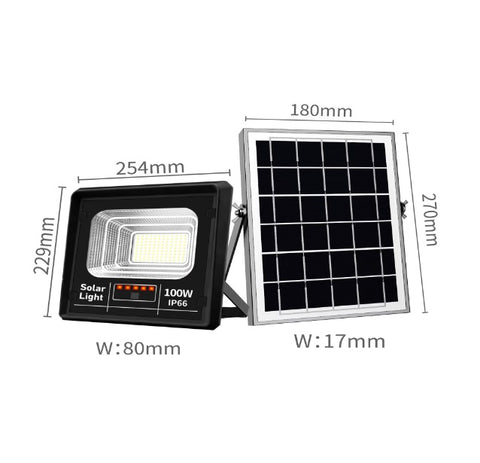 Proiector solar puternic JORTAN de 100W, 108 LED SMD și telecomanda, IP66