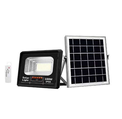 Proiector solar puternic JORTAN de 100W, 108 LED SMD și telecomanda, IP66