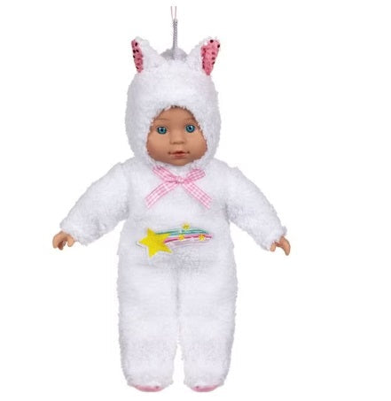 Papușă bebeluș, îmbracat cu costum de unicorn, poliester, 3 ani, 19x11x34cm – imagine 4
