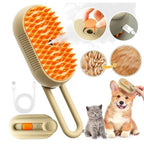 Perie cu abur,  Pentru animale de companie, 3 in 1 Dozator incorporat cu pulverizare, Elimina parului cazut, Peri din Silicon Moi, Efect de Masaj, Stimuleaza Circulatia Sanguina, Reincarcabila prin USB, Bej