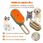Perie cu abur,  Pentru animale de companie, 3 in 1 Dozator incorporat cu pulverizare, Elimina parului cazut, Peri din Silicon Moi, Efect de Masaj, Stimuleaza Circulatia Sanguina, Reincarcabila prin USB, Bej