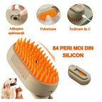 Perie cu abur,  Pentru animale de companie, 3 in 1 Dozator incorporat cu pulverizare, Elimina parului cazut, Peri din Silicon Moi, Efect de Masaj, Stimuleaza Circulatia Sanguina, Reincarcabila prin USB, Bej