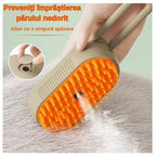 Perie cu abur,  Pentru animale de companie, 3 in 1 Dozator incorporat cu pulverizare, Elimina parului cazut, Peri din Silicon Moi, Efect de Masaj, Stimuleaza Circulatia Sanguina, Reincarcabila prin USB, Bej