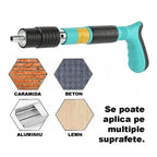 Kit Pistol Manual Pentru Fixarea Cuielor Pe Perete / Nituri, Lungime 30 cm, Calibru 7.3 cm, Pneumatic, Accesorii, Ochelari De Protectie, Cutie Transport, Albastru