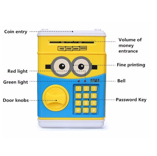 Pușculiță interactivă pentru copii, tip ATM cu cod PIN, model Minion – imagine 2