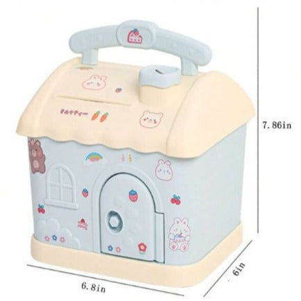 Pușculiță din plastic, design tip casă, dimensiune 20x18x23cm – imagine 2