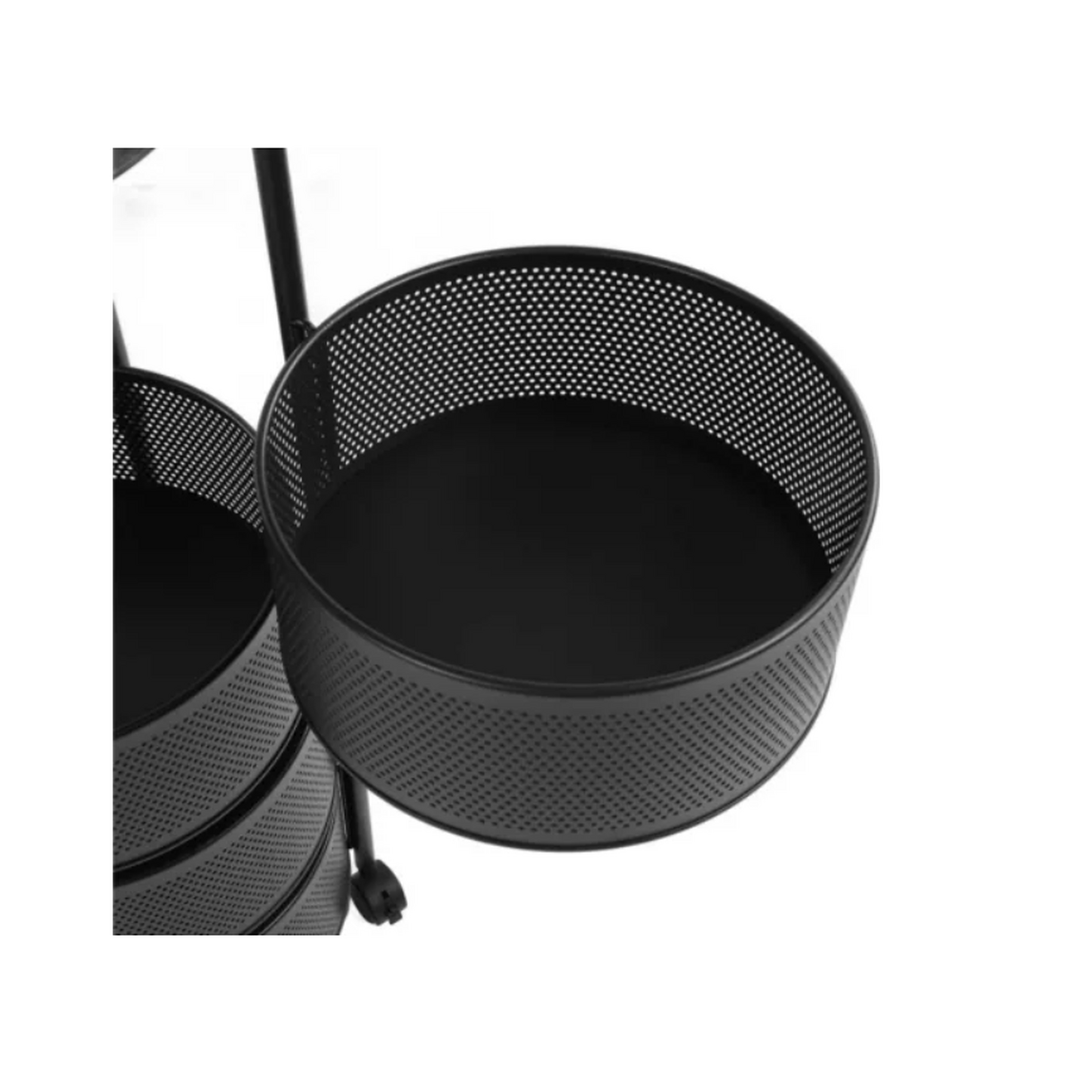 Raft organizator metalic cu 5 coșuri rotative, roți pivotante 360°, 33 x 90,5 cm, negru mat