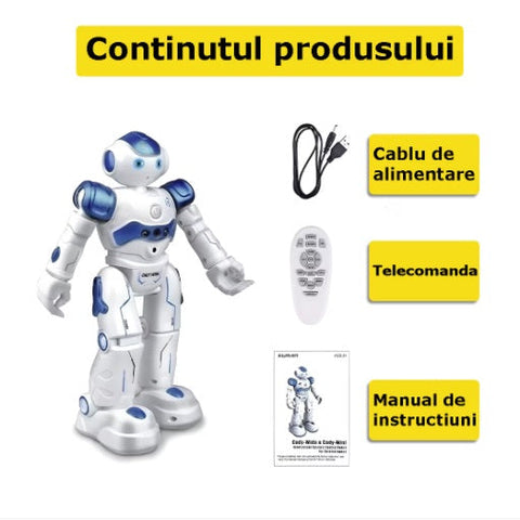 Jucarie Robot Smart Interactiv, Control Telecomanda, Programabil, Inteligent, Muzica, Danseaza, Inregistrare, Merge, Lumini LED, Sunete, Ideala Pentru Copii, Alb