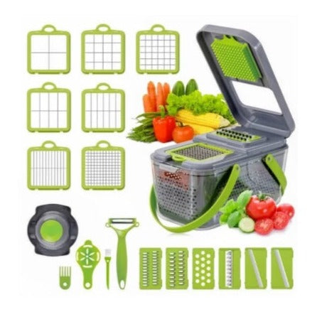 Razatoare multifunctionala pentru fructe si legume, 22 piese, lame din otel inoxidabil, gri -verde