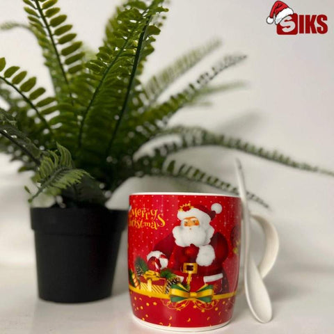 Set Craciun, Cana Ceramica Cu Lingurita Si Ceas De Birou/Perete In Ambalaj Cadou, 28.3x17x9.5 cm, Rosu – imagine principală