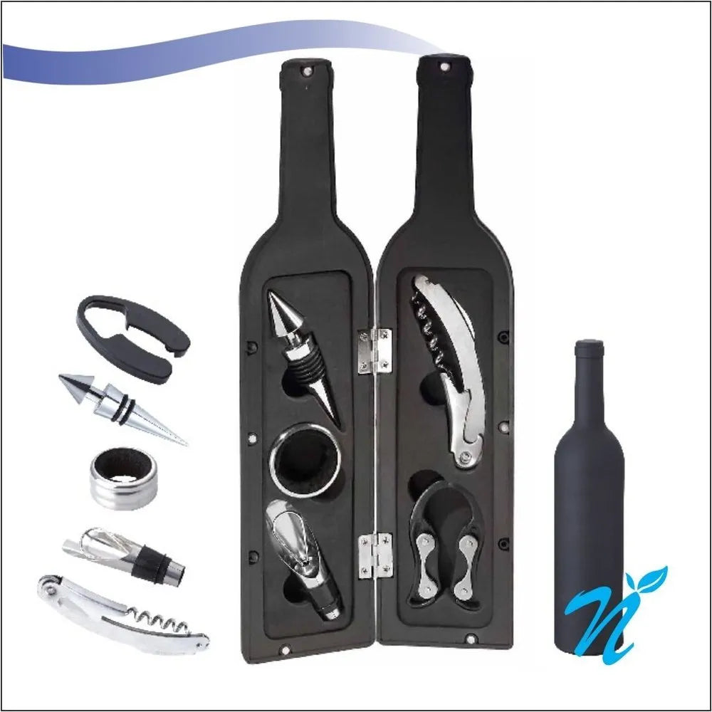 Set pentru vin în cutie tip sticlă, 5 accesorii, culoare lila – imagine 3