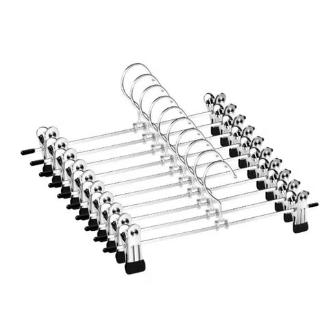 Set 10 umerașe cu cleme, pentru fuste și pantaloni, Inox/Silicon, Argintiu, 40 cm