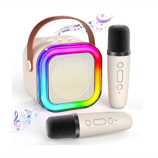 Set Karaoke cu 2 Microfoane, Boxa Portabila Bluetooth USB, Iluminare RGB cu 5 Moduri, Baterie Reincarcabila, 6 W RAE